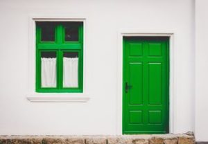 house with green door and window