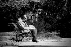 Man Reading on Park Bench