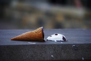 Ice cream cone with the ice cream fallen off